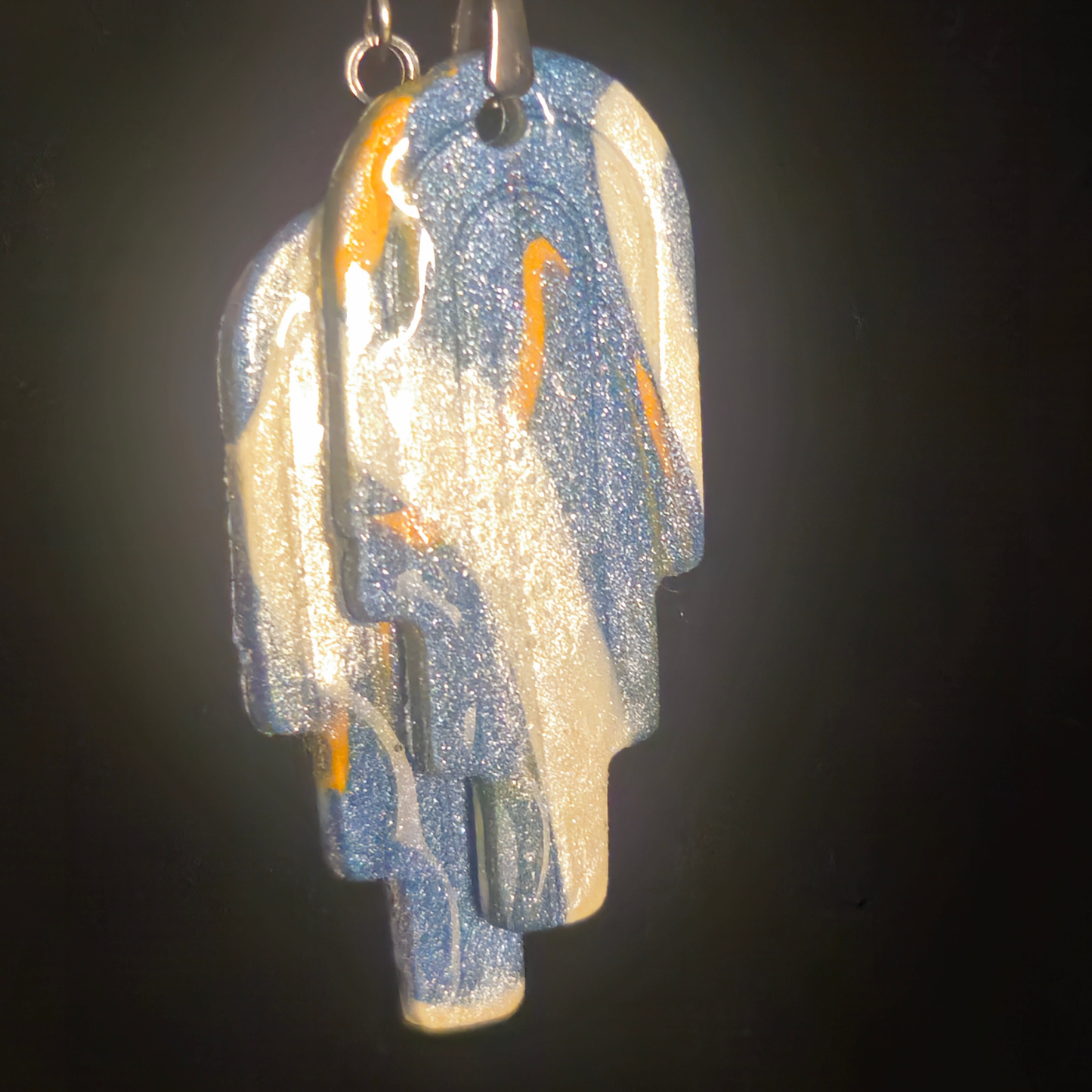 Blue, White & Gold Layered Slab Resin Dangle Earrings