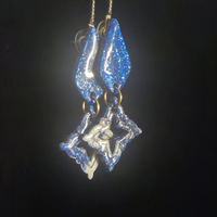 Blue Holographic Glitter Diamond & Open Star Two-Piece Resin Earrings
