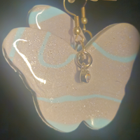 White Iridescent Glitter Butterfly Resin Dangle Earrings with Rhinestone Charm