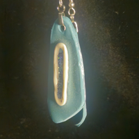 Powder Blue Resin Slab Earrings with Cream Oval & Iridescent Glitter Center