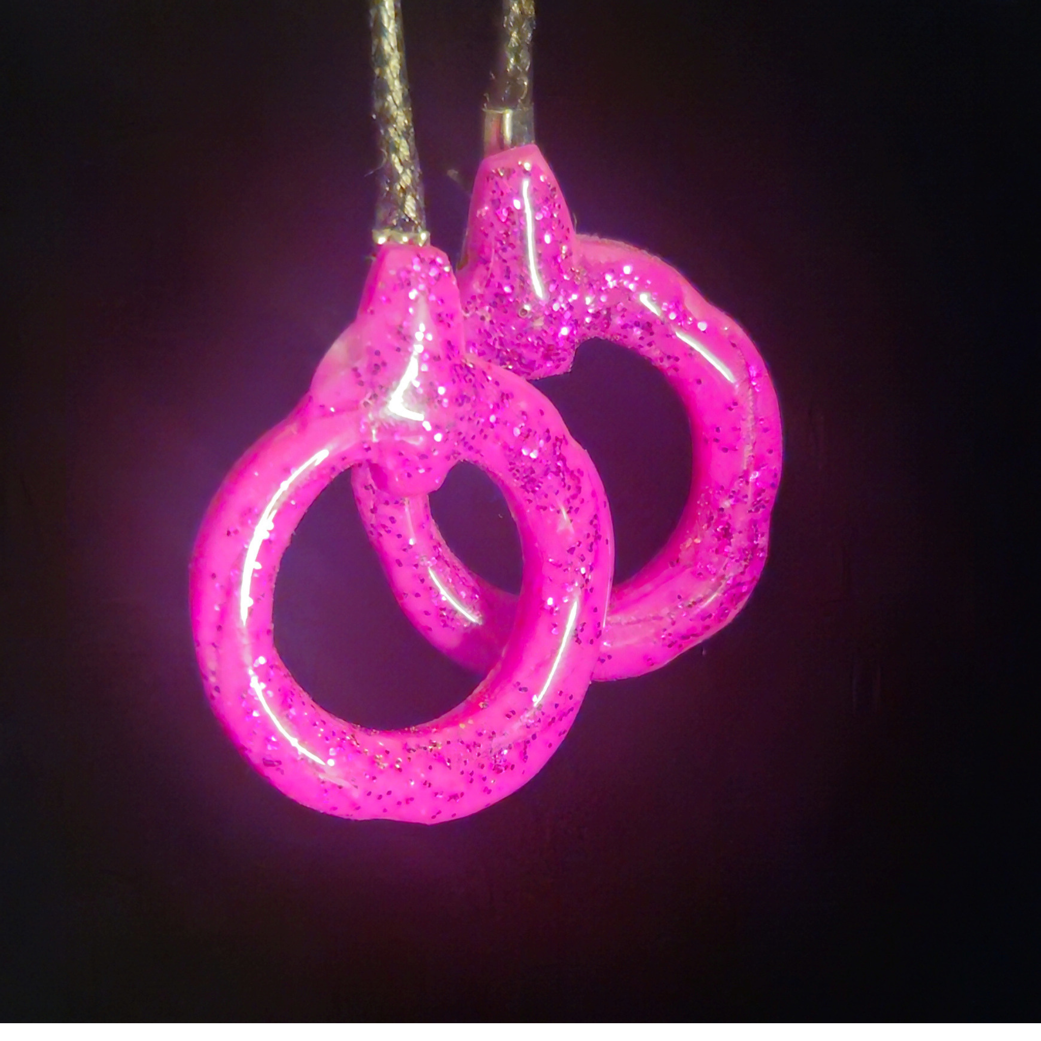 Hot Pink Glitter Twisted Pretzel Knot Resin Earrings
