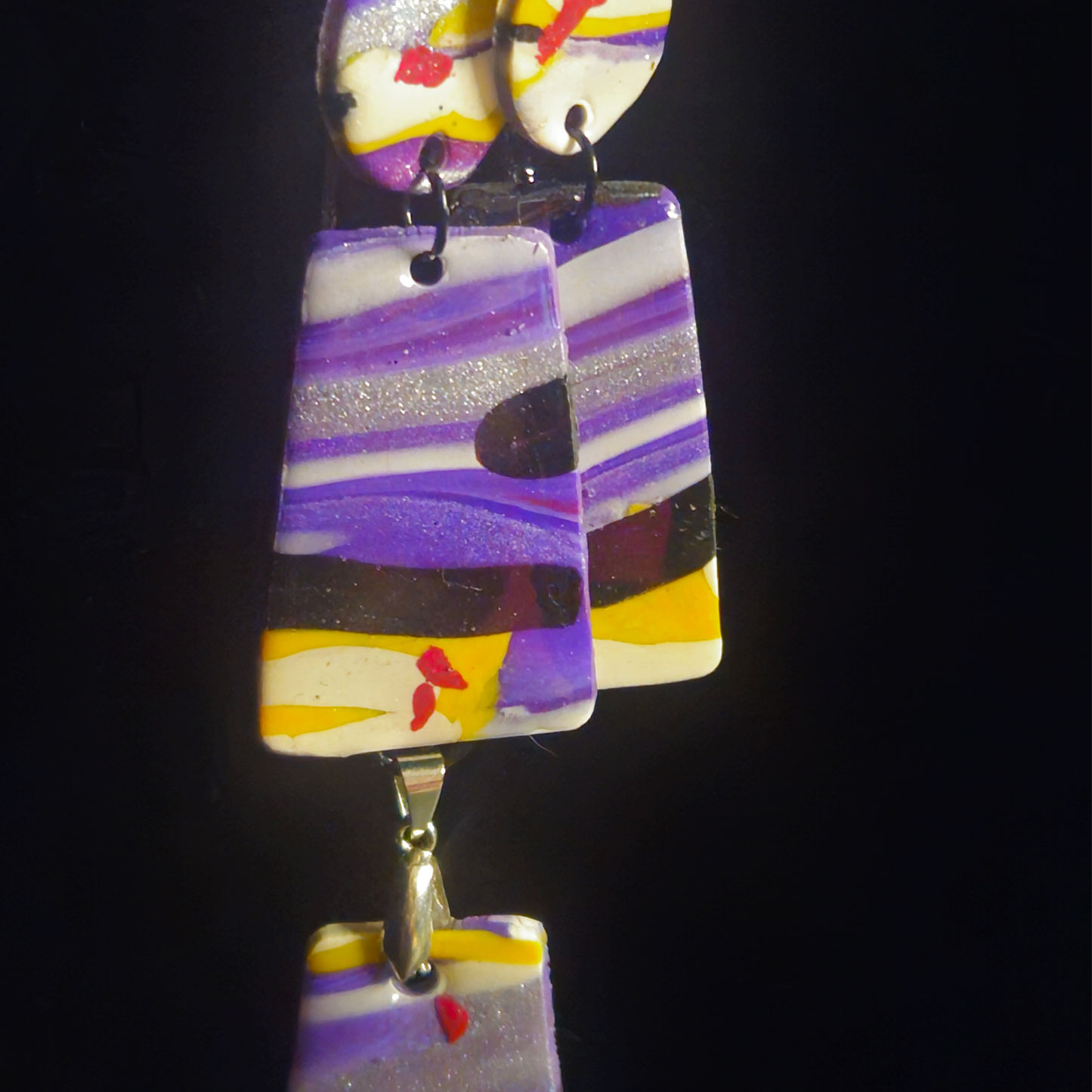 Multicolor Abstract Oval Stud & Rectangle Resin Earring & Necklace Set
