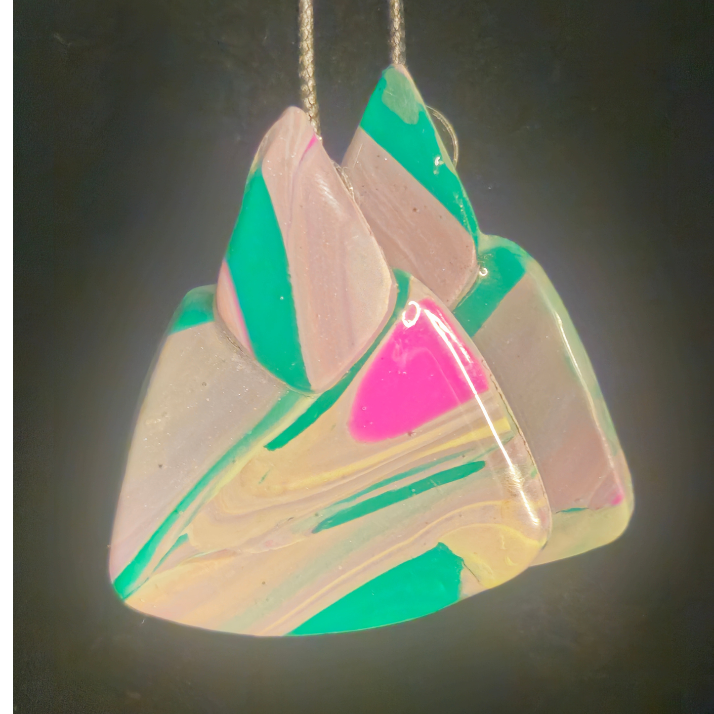 Pink, Green & White Geometric Crystal Slab Resin Earrings