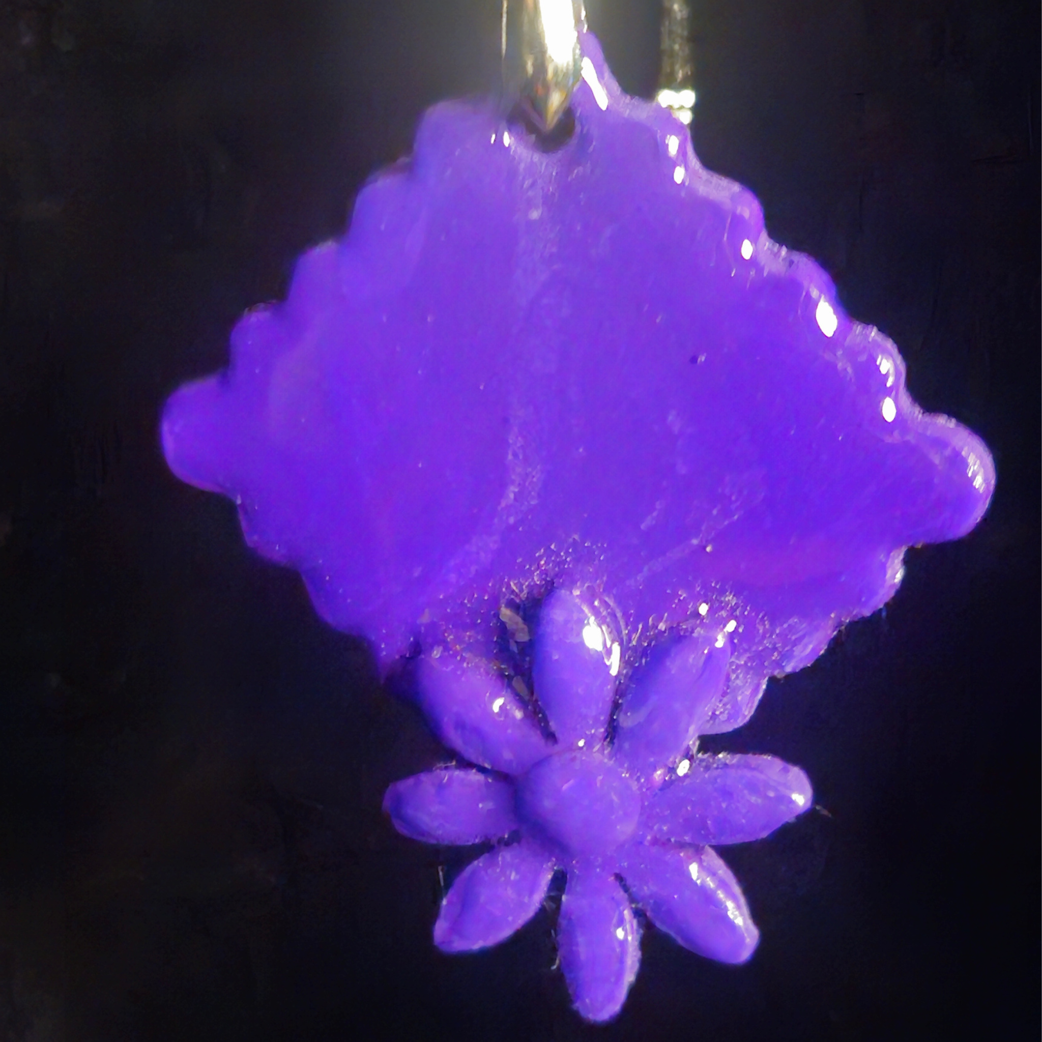 Solid Purple Scalloped Diamond & Flower Resin Earring & Necklace Set