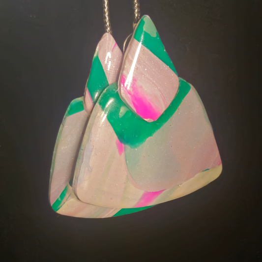 Pink, Green & White Geometric Crystal Slab Resin Earrings