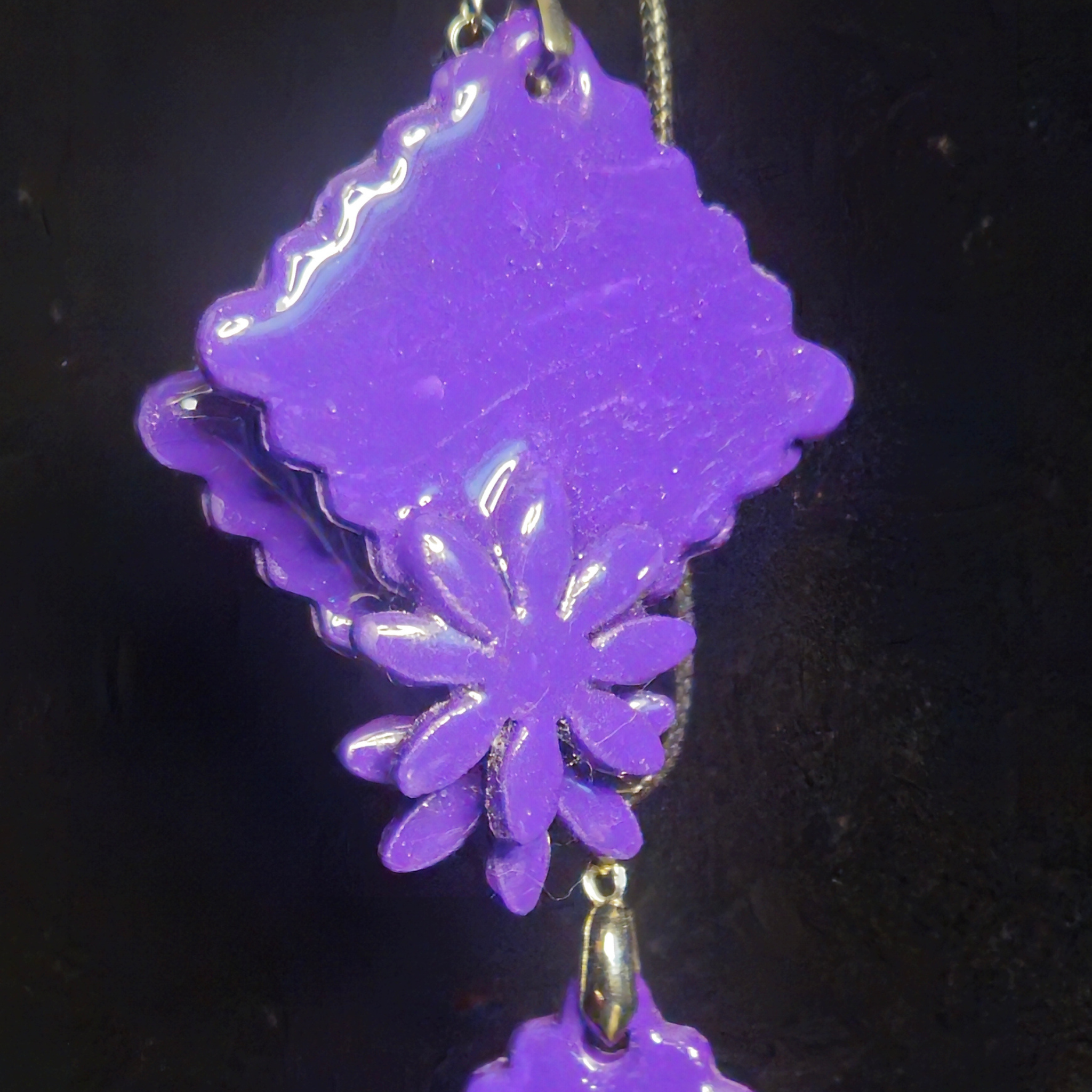 Solid Purple Scalloped Diamond & Flower Resin Earring & Necklace Set