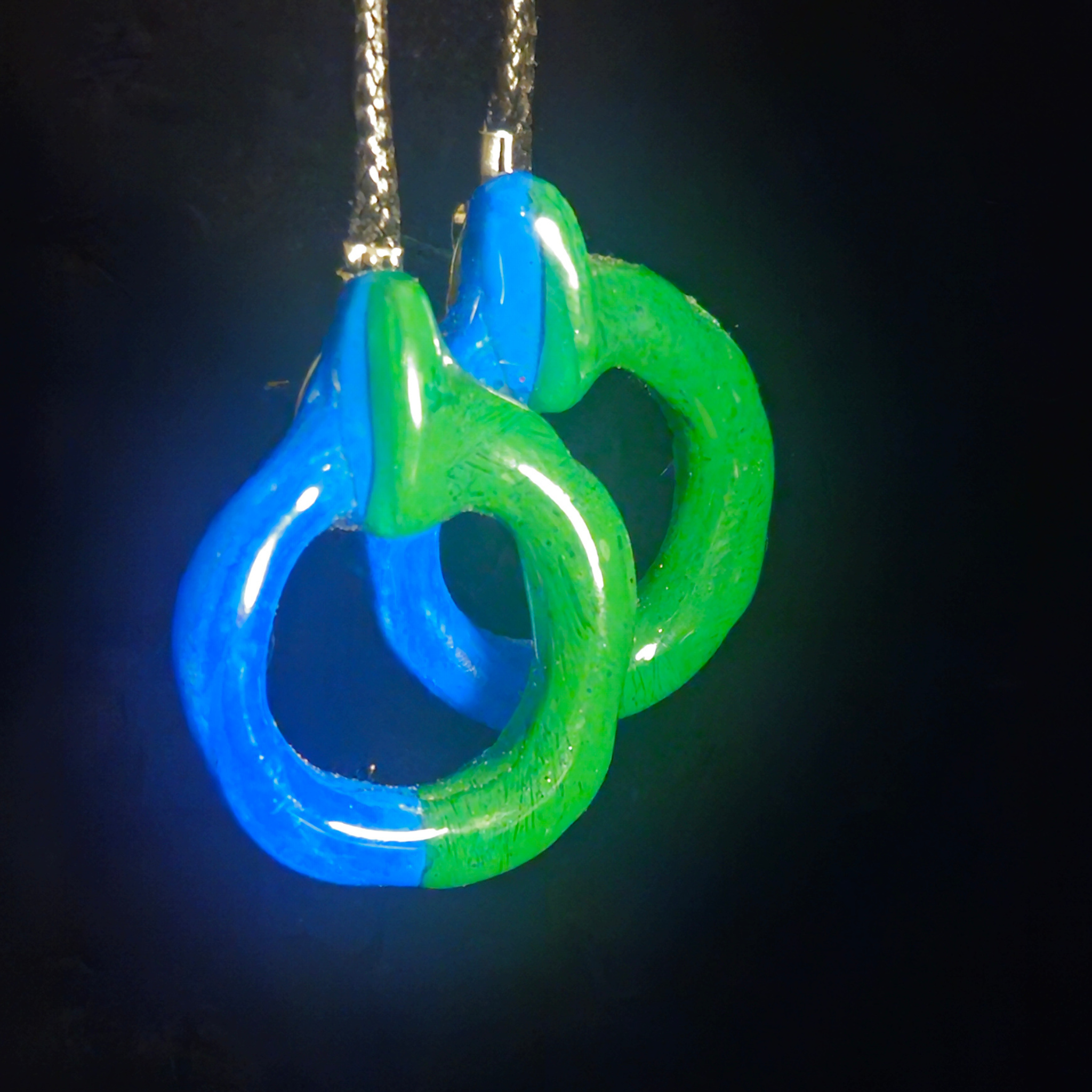 Electric Blue & Neon Green Interlocked Open Ring Resin Earrings