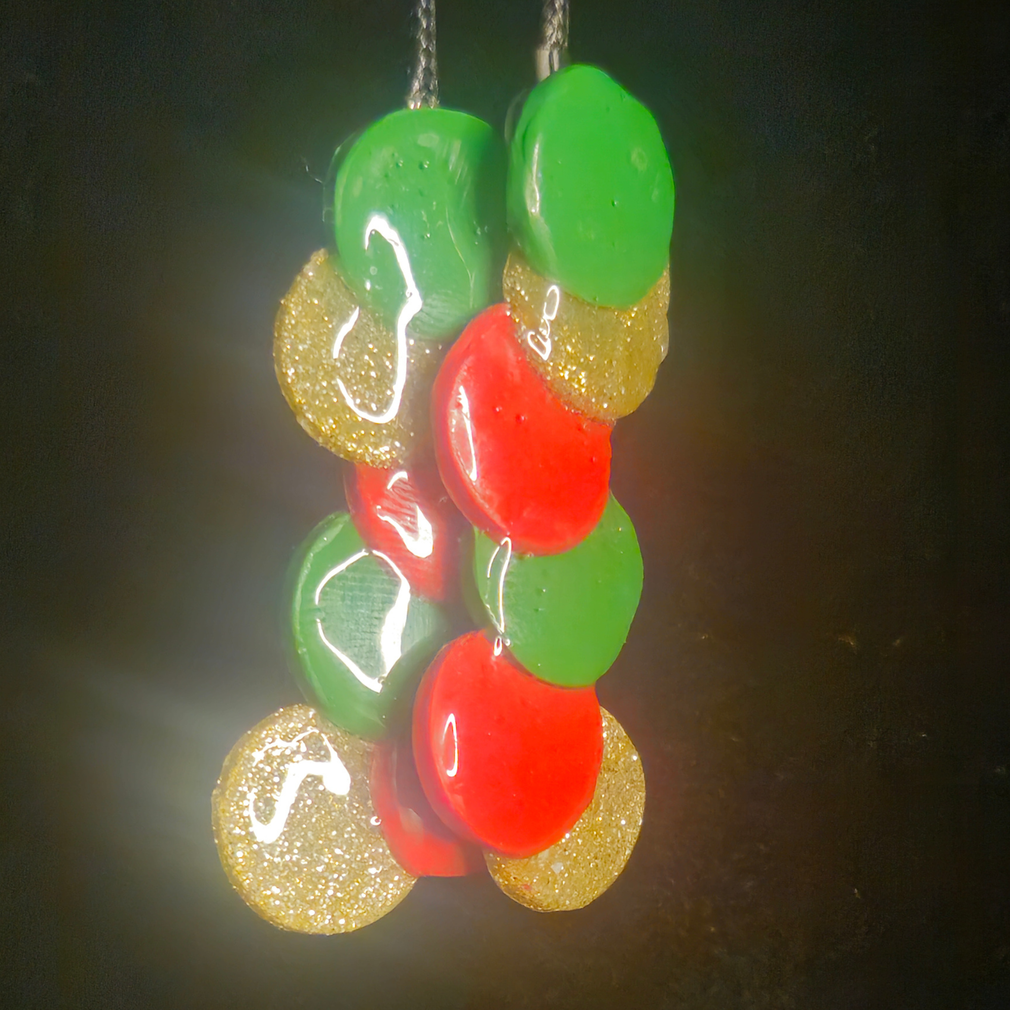 Candy Cluster Resin Dangle Earrings – Red, Green & Gold Glitter
