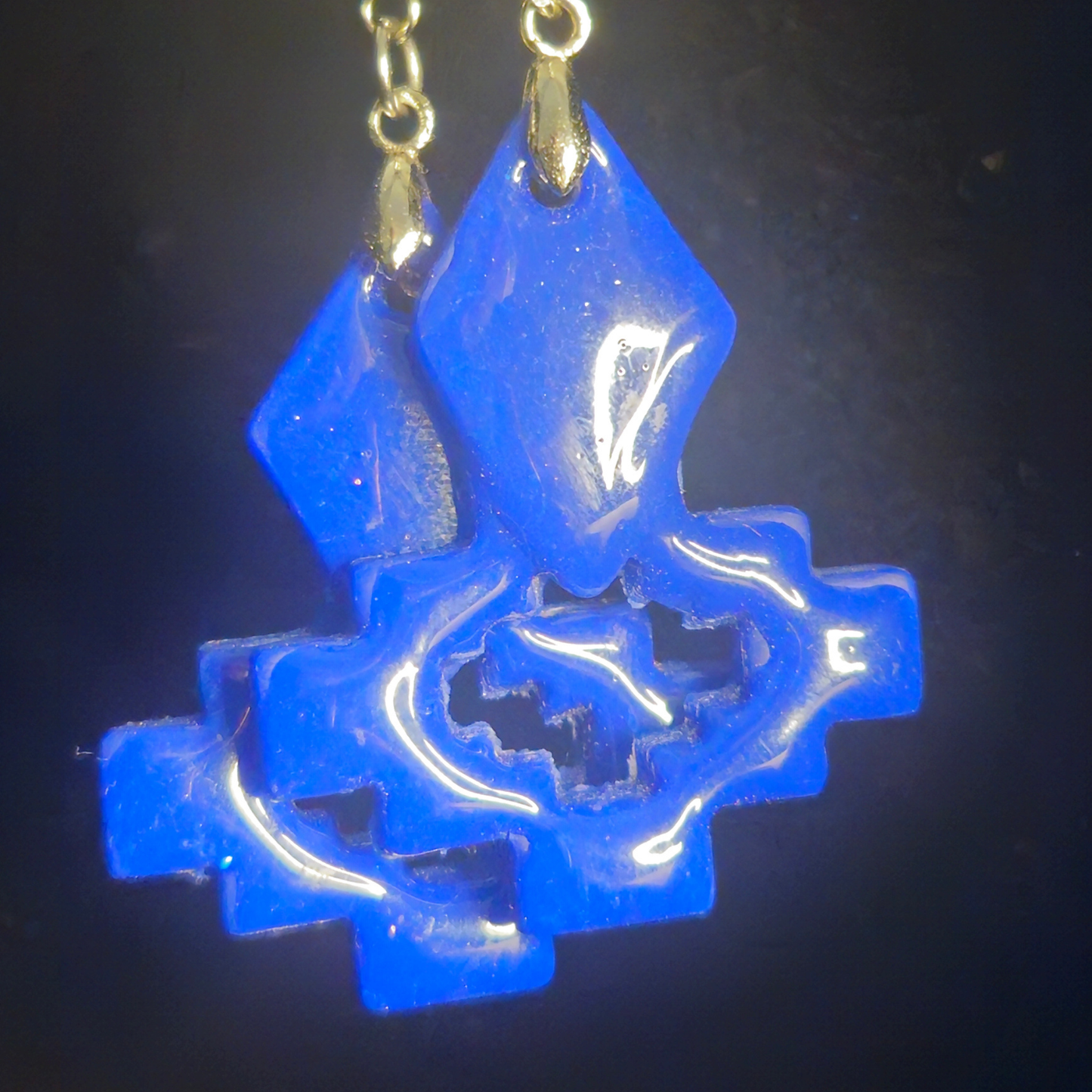 Royal Blue Glitter Aztec Resin Dangle Earrings
