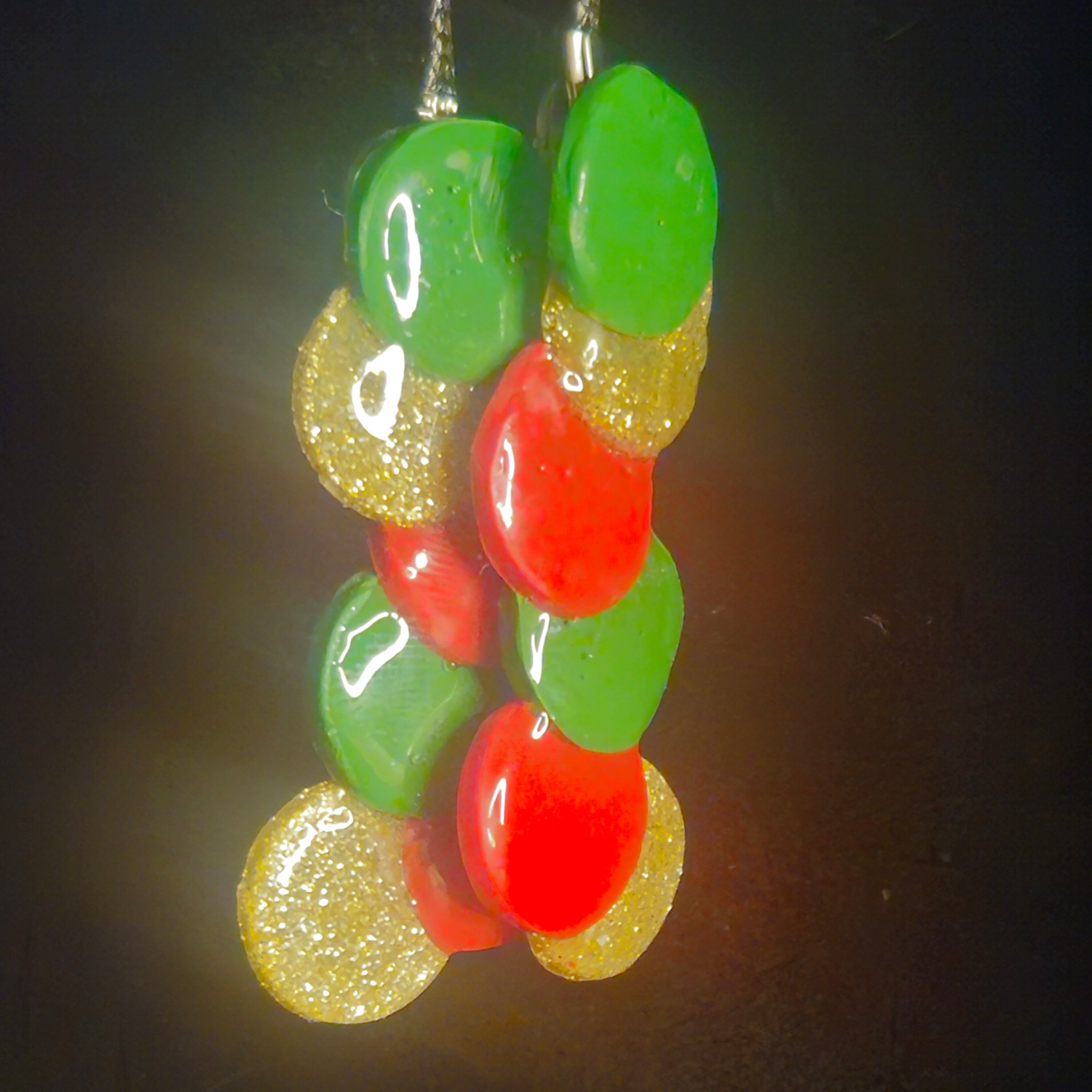 Candy Cluster Resin Dangle Earrings – Red, Green & Gold Glitter