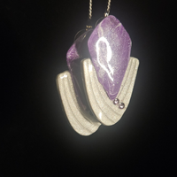 Purple & White Swirl Diamond with Silver Glitter Arc & Bead Resin Earrings