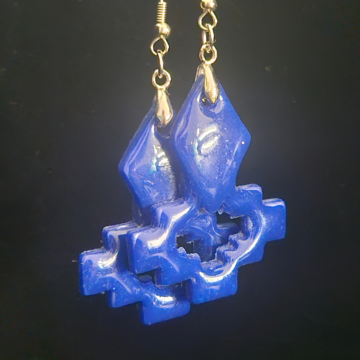 Royal Blue Glitter Aztec Resin Dangle Earrings
