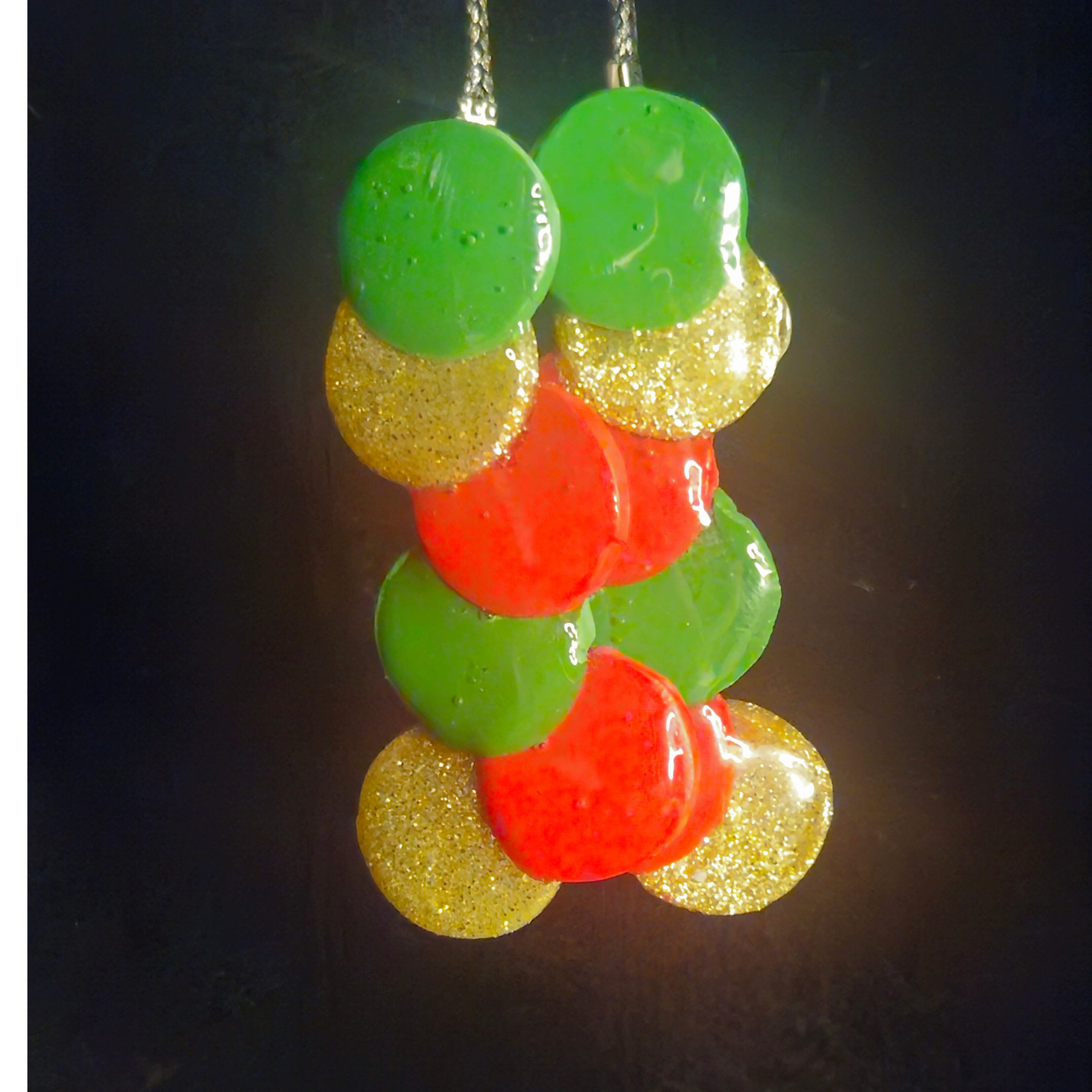 Candy Cluster Resin Dangle Earrings – Red, Green & Gold Glitter