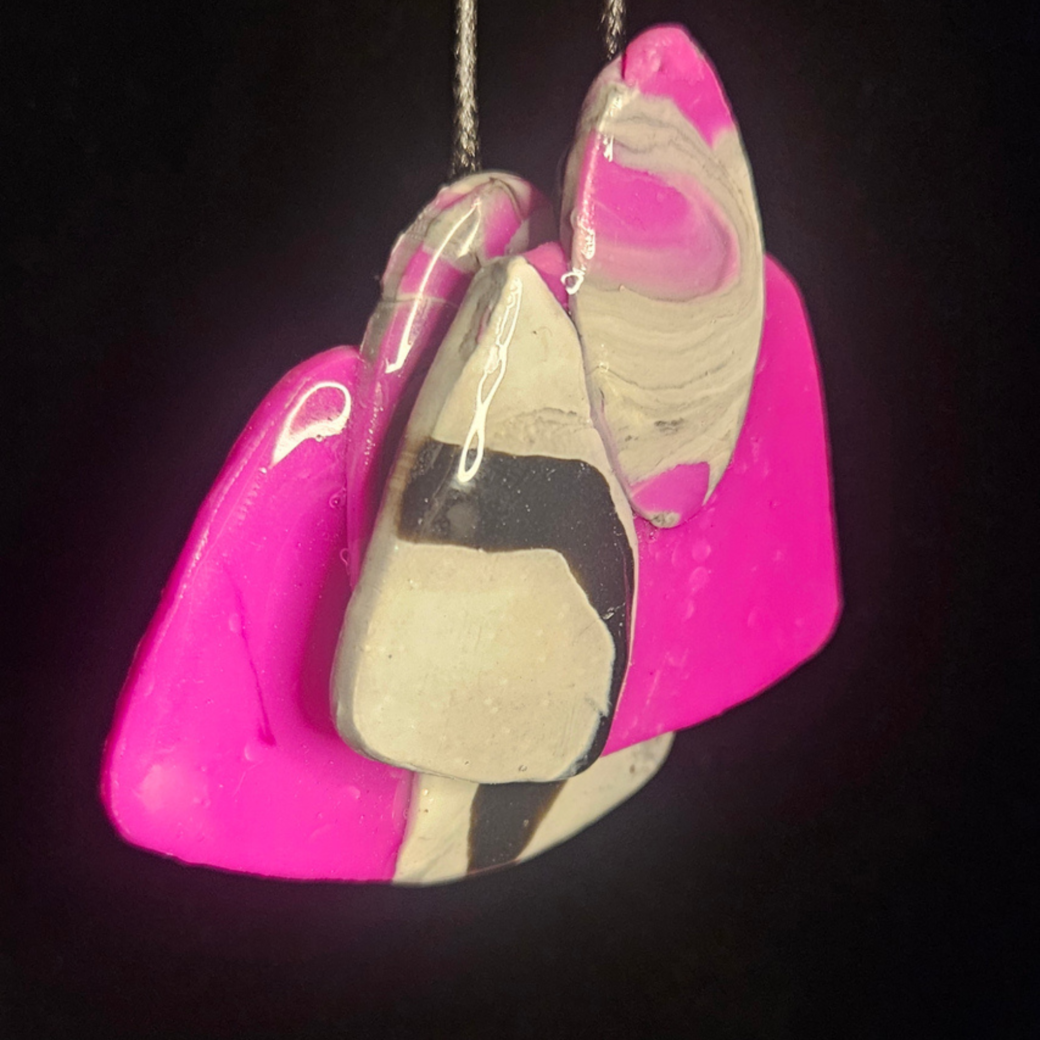 Hot Pink & Black White Marble Swirl Resin Earring & Necklace Set