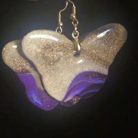White Gold Glitter & Purple Ombre Butterfly Resin Dangle Earrings