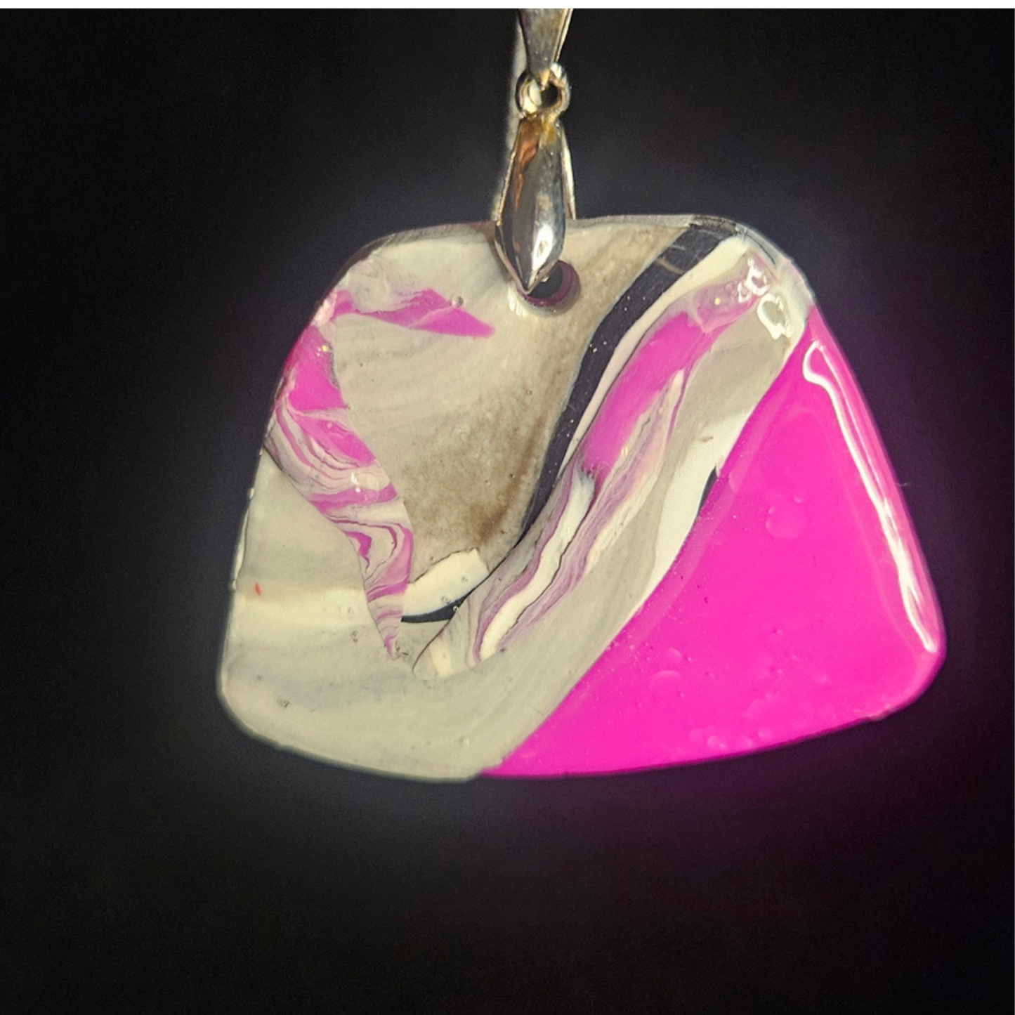 Hot Pink & Black White Marble Swirl Resin Earring & Necklace Set