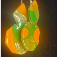 Orange & Green Geometric Resin Drop Earrings with Gold Glitter