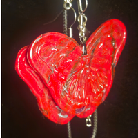Red Glitter Carved Double Butterfly Resin Earring & Necklace Set