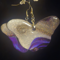White Gold Glitter & Purple Ombre Butterfly Resin Dangle Earrings