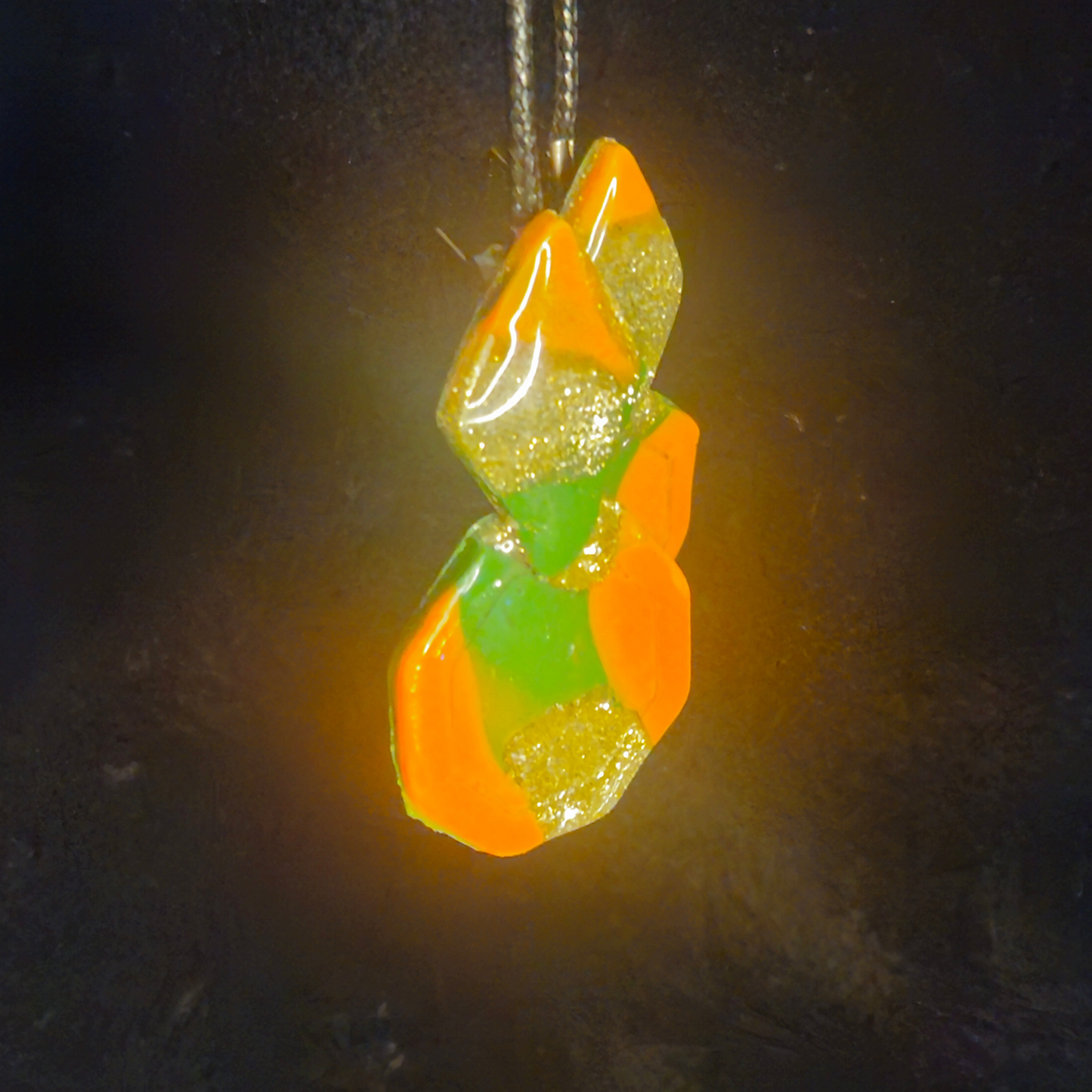 Orange & Green Geometric Resin Drop Earrings with Gold Glitter