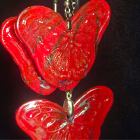 Red Glitter Carved Double Butterfly Resin Earring & Necklace Set