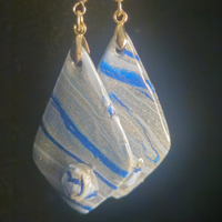 Silver & Blue Stripe Glitter Diamond Resin Dangle Earrings with Rose Detail