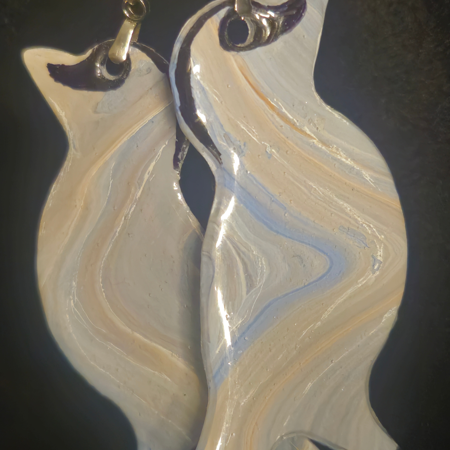 Pearlescent Cream Iridescent Bird Resin Dangle Earrings