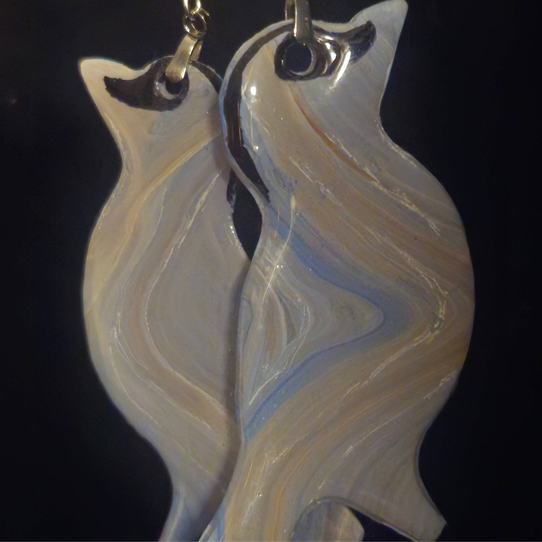 Pearlescent Cream Iridescent Bird Resin Dangle Earrings