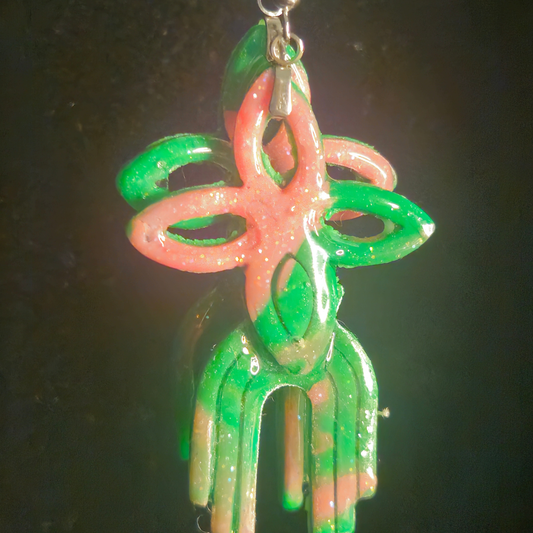 Neon Green & Pink Glitter Open Flower Wind Chime Resin Dangle Earrings