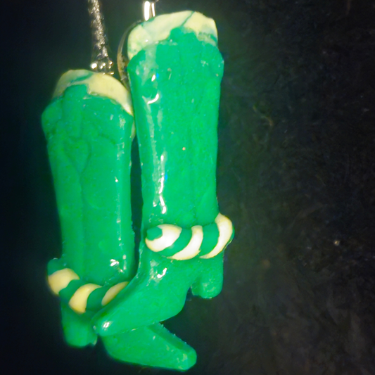 Neon Green Cowboy Boot Resin Dangle Earrings