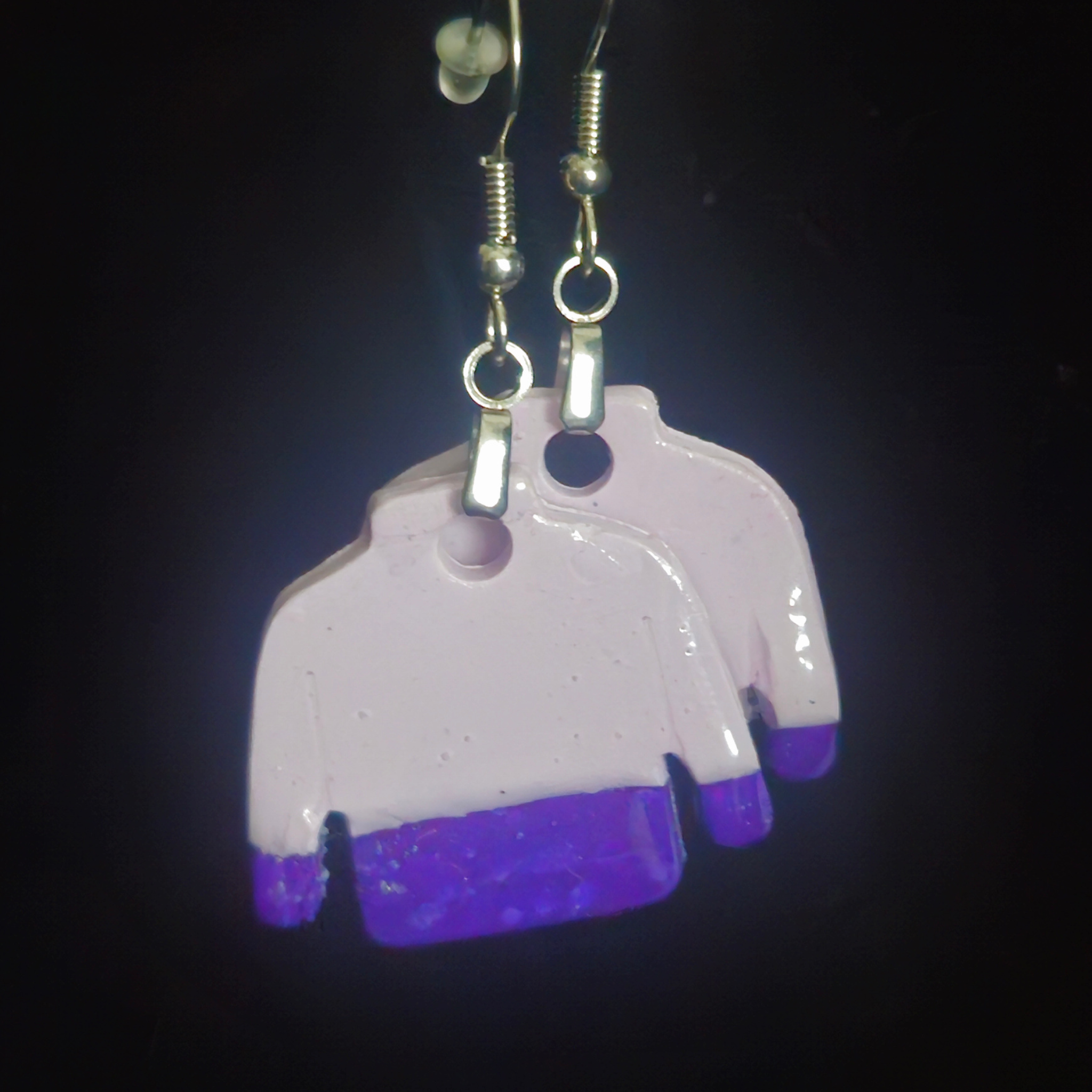 White & Purple Two-Tone Cozy Sweater Resin Dangle Earrings