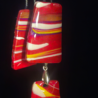 Red Multicolor Stripe Rectangle Resin Earring & Necklace Set