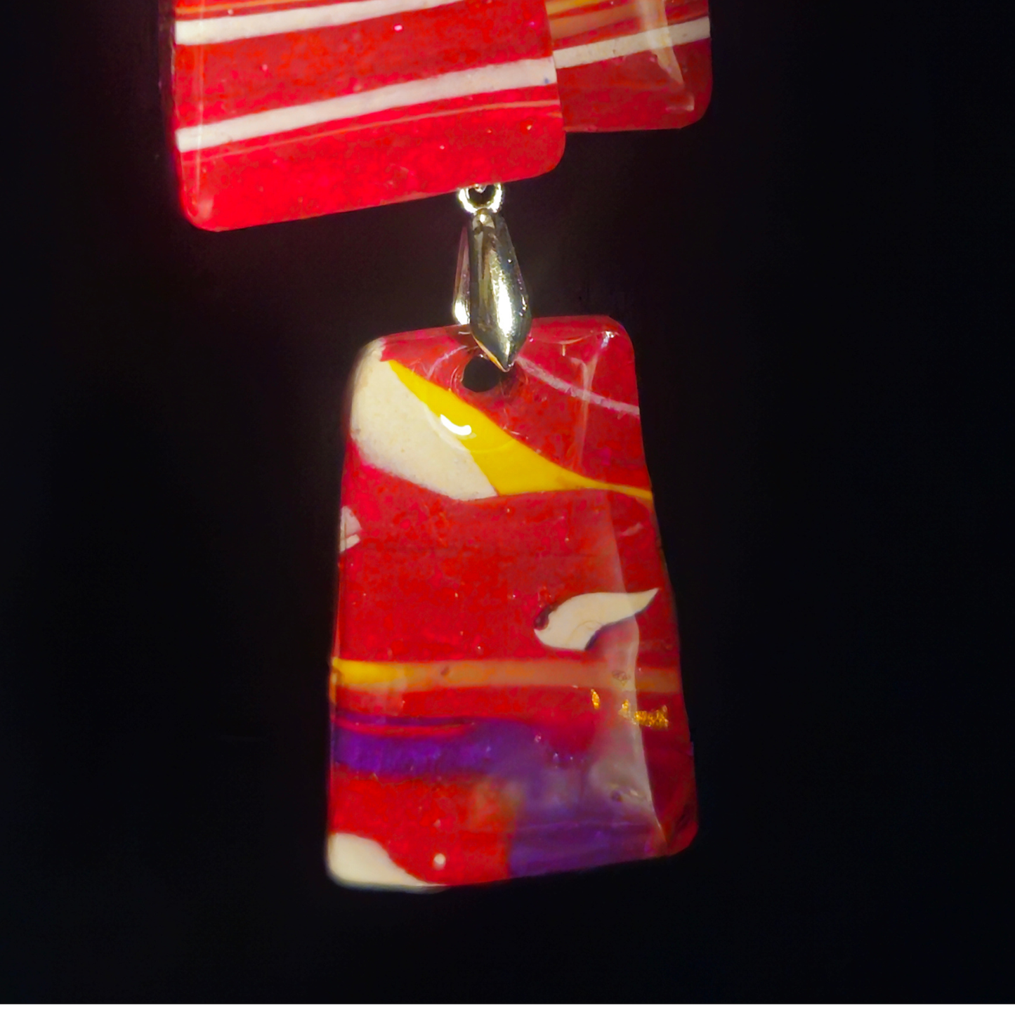 Red Multicolor Stripe Rectangle Resin Earring & Necklace Set