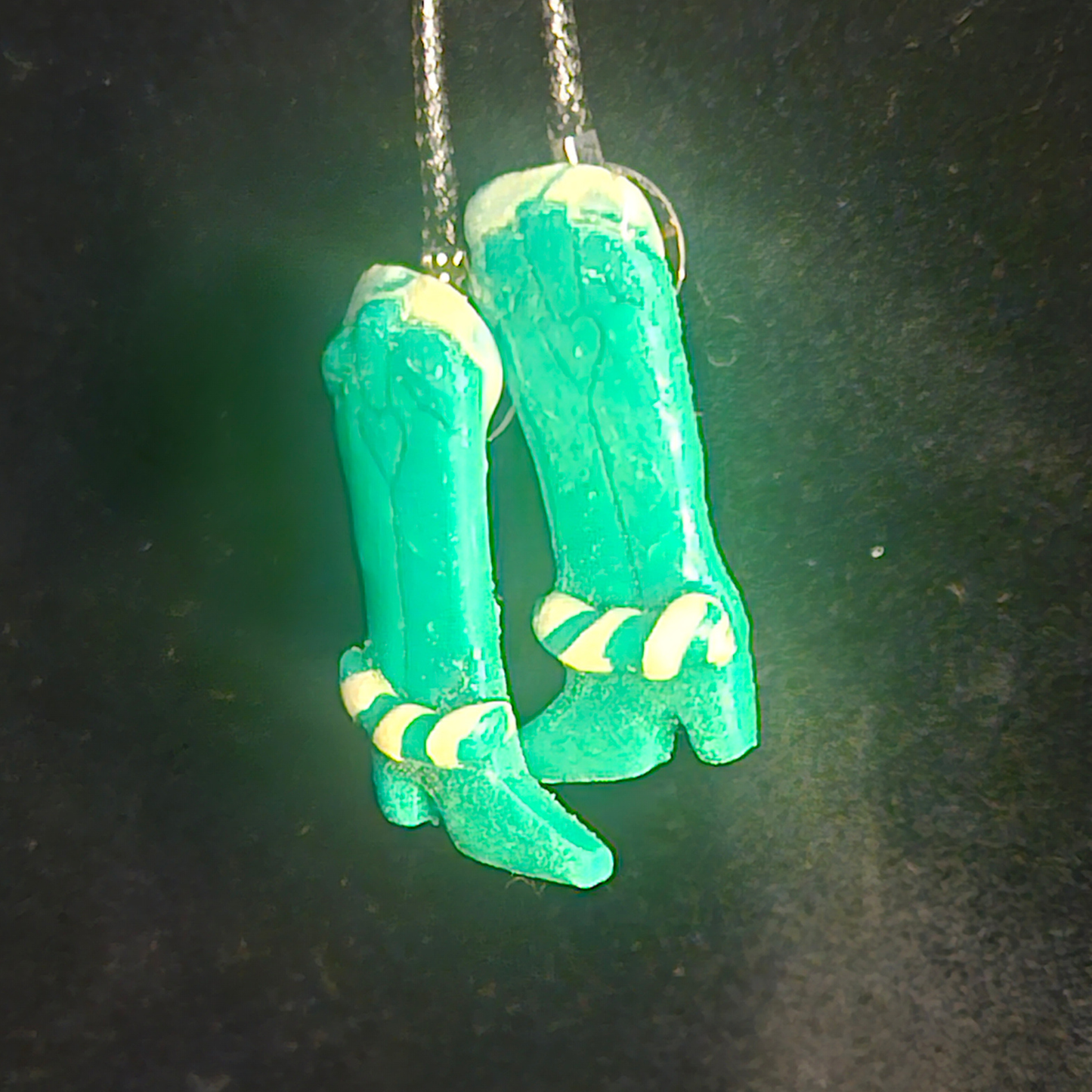 Neon Green Cowboy Boot Resin Dangle Earrings