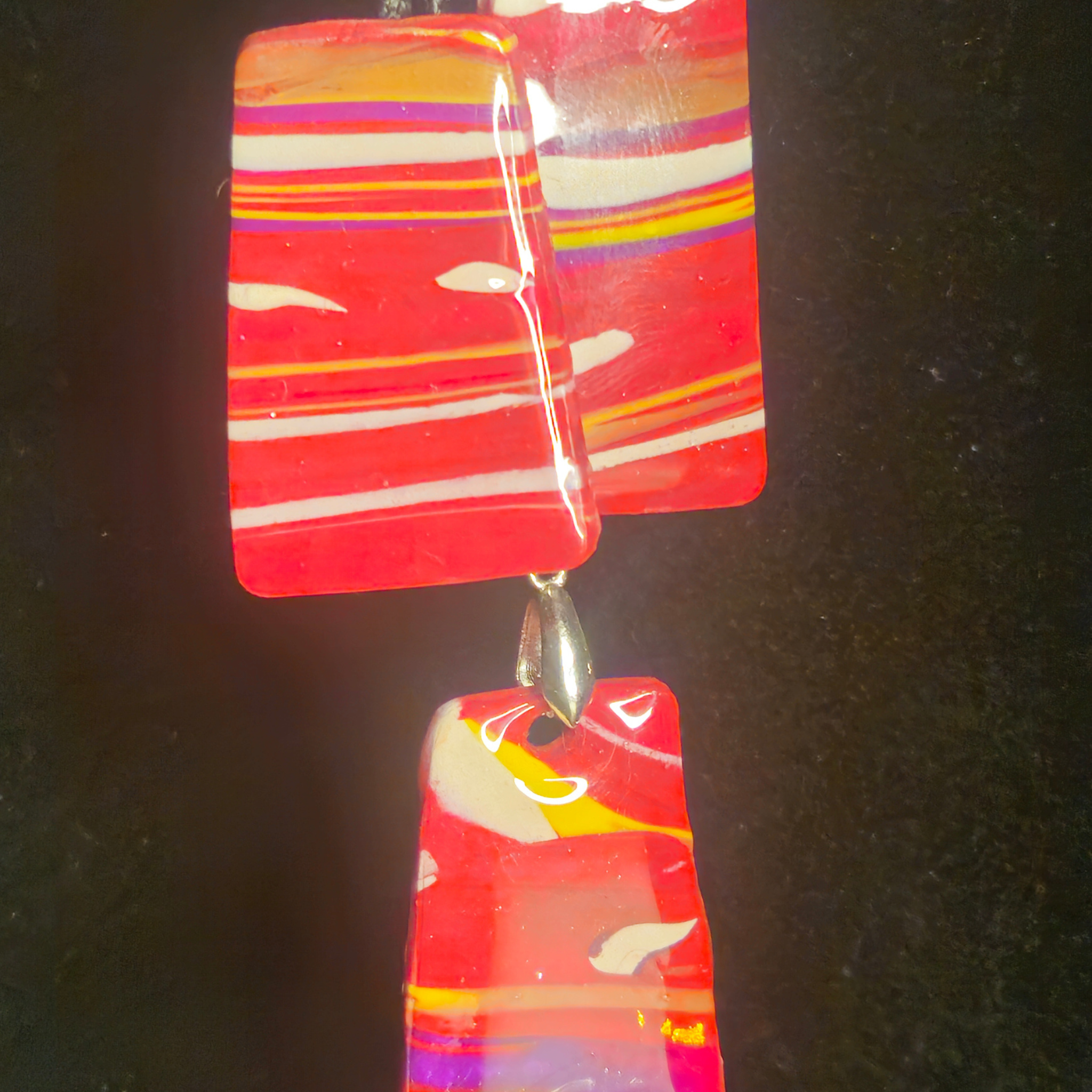 Red Multicolor Stripe Rectangle Resin Earring & Necklace Set