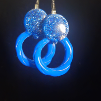 Blue Chunky Glitter Bubble Stud & Open Ring Resin Earrings