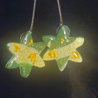 Mint Green Star Resin Drop Earrings with Gold Foil