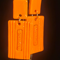 Solid Orange Ribbed Rectangle Resin Earring & Necklace Set