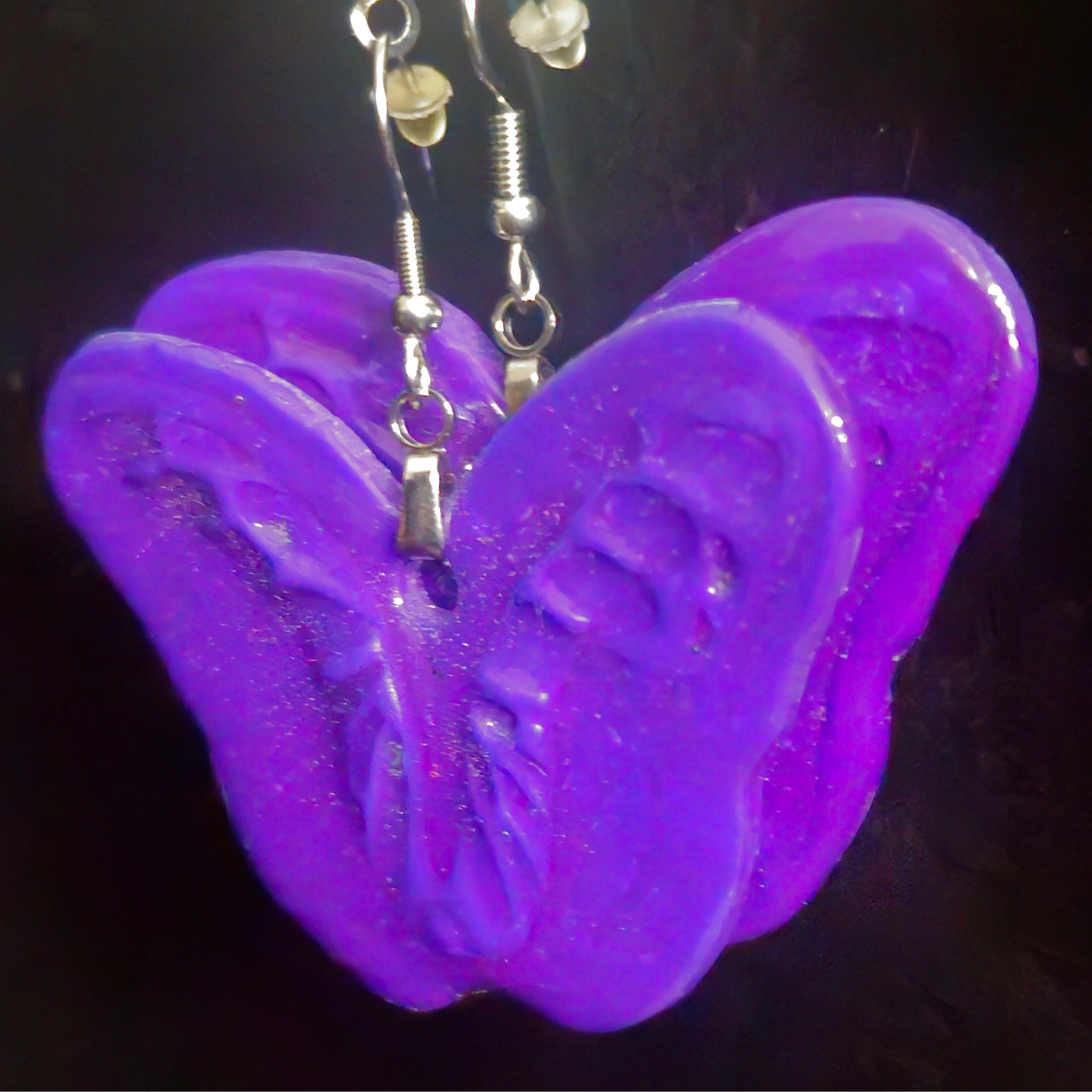 Bold Solid Purple Glitter Butterfly Resin Dangle Earrings