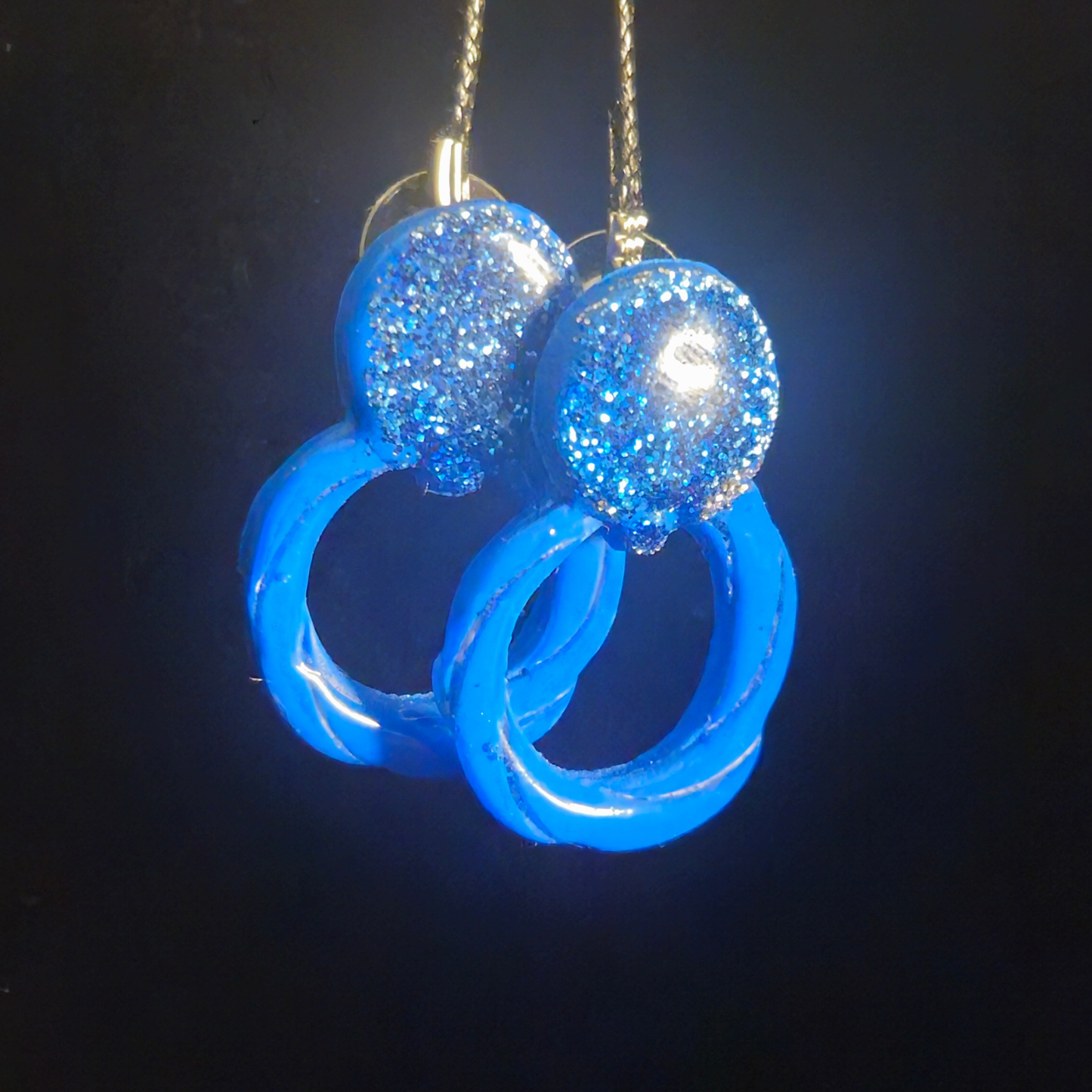 Blue Chunky Glitter Bubble Stud & Open Ring Resin Earrings