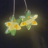 Mint Green Star Resin Drop Earrings with Gold Foil