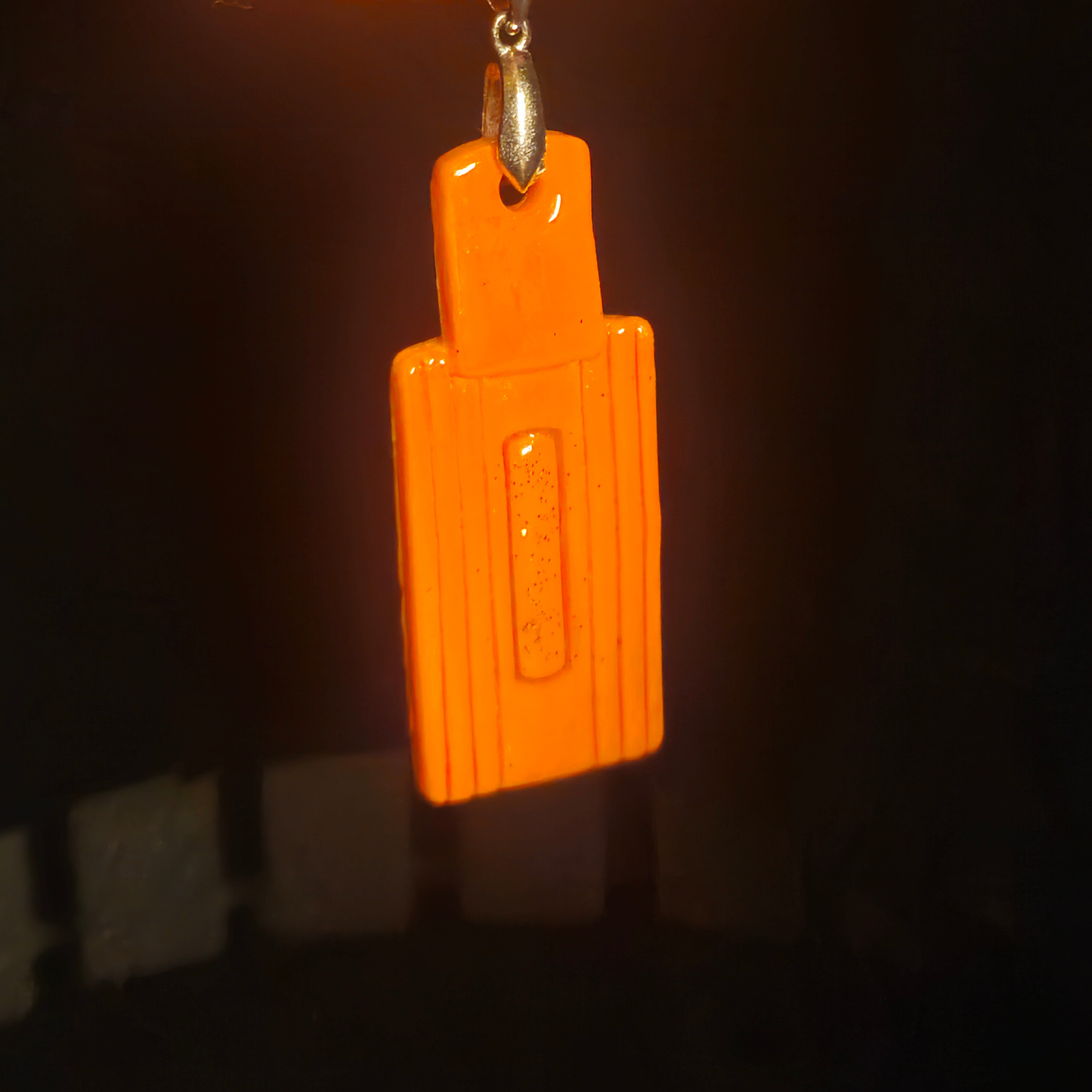 Solid Orange Ribbed Rectangle Resin Earring & Necklace Set