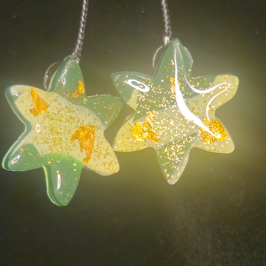 Mint Green Star Resin Drop Earrings with Gold Foil