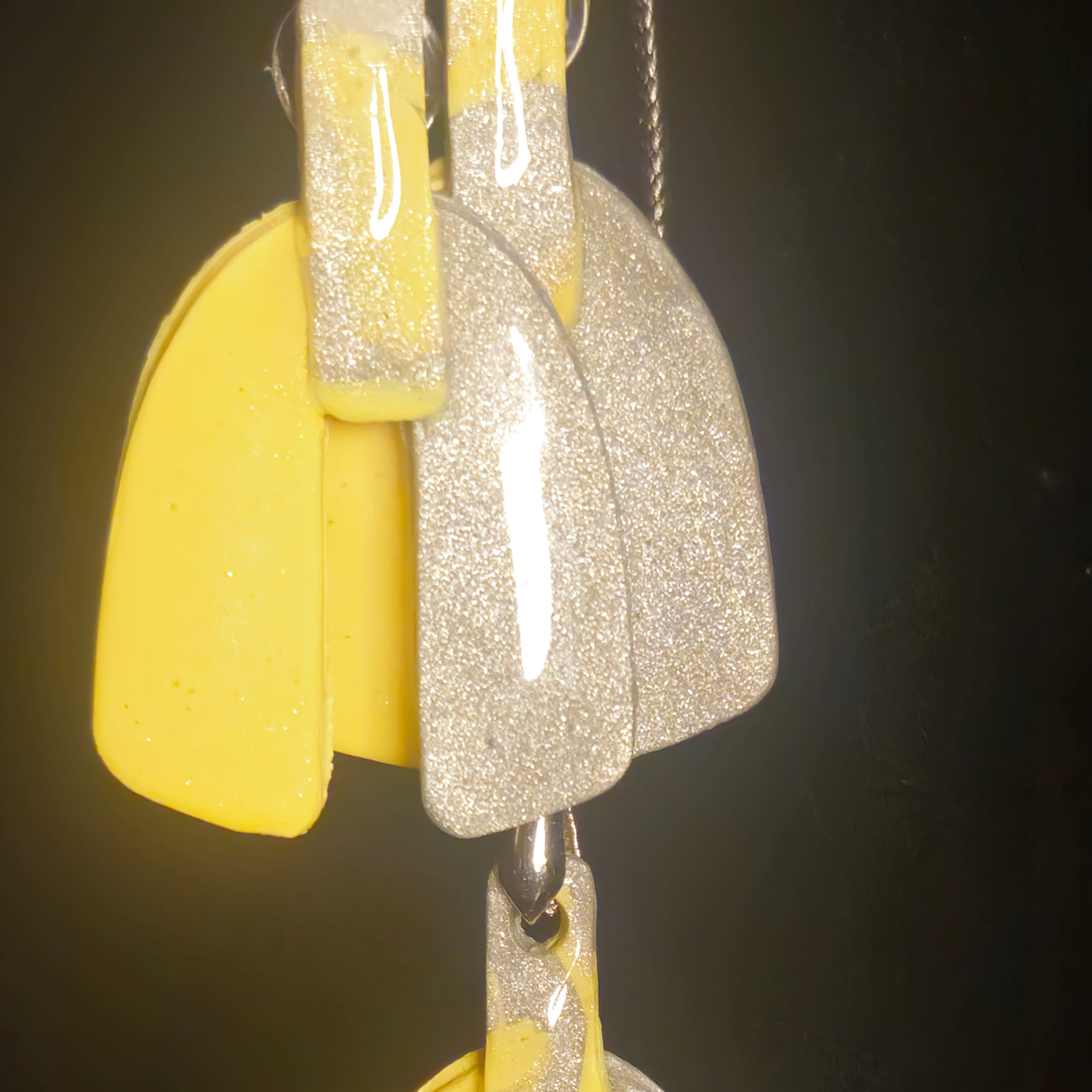 Sunshine Yellow & Silver Chunky Glitter Two-Tone Arch Resin Earring & Necklace Set
