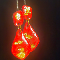 Red & Gold Foil Linked Organic Slab Resin Earrings