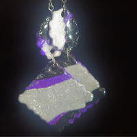 Purple & White Druzy Crystal Two-Piece Resin Dangle Earrings