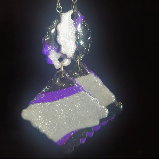 Purple & White Druzy Crystal Two-Piece Resin Dangle Earrings