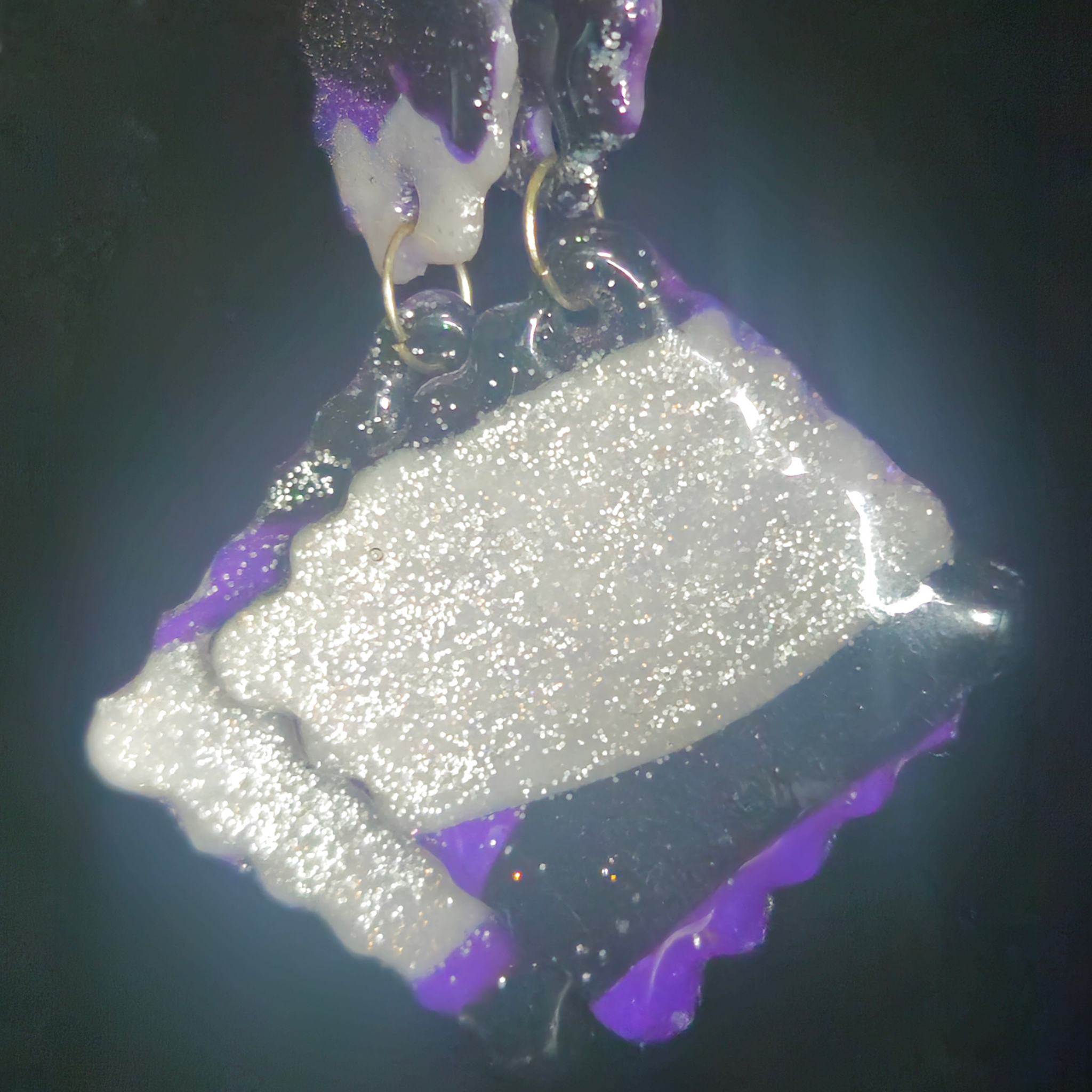 Purple & White Druzy Crystal Two-Piece Resin Dangle Earrings