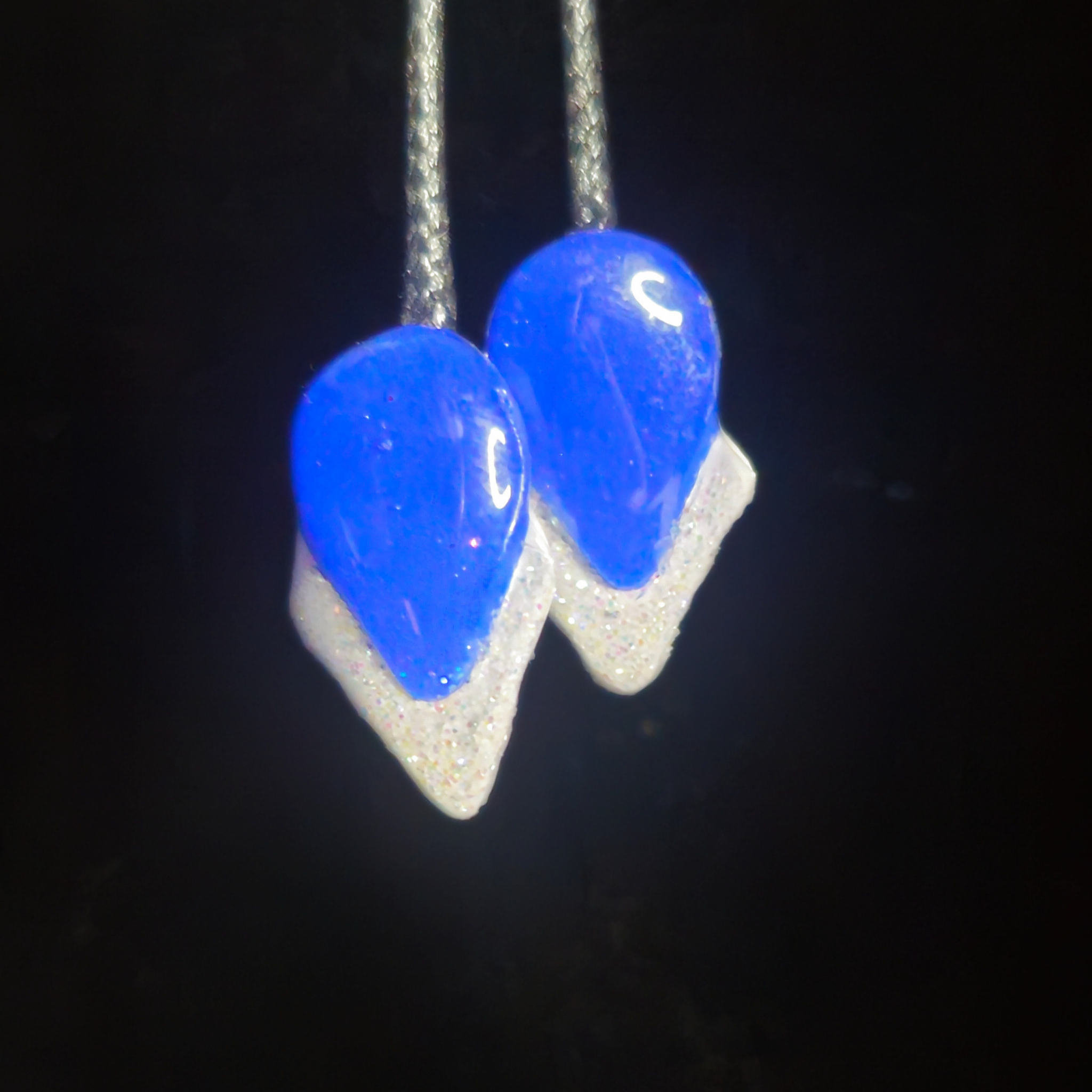 Royal Blue Teardrop & White Iridescent Glitter Resin Earrings