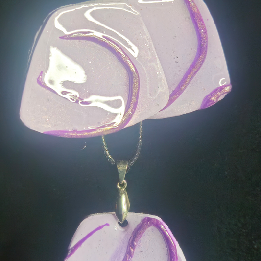 Lavender & Purple Swirl Abstract Slab Resin Earring & Necklace Set